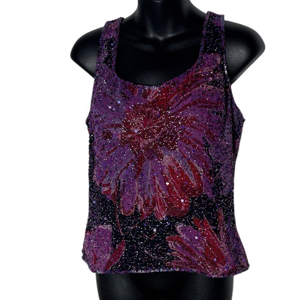 Cecily brown vintage y2k large 100% silk fully beaded floral fairycore going out